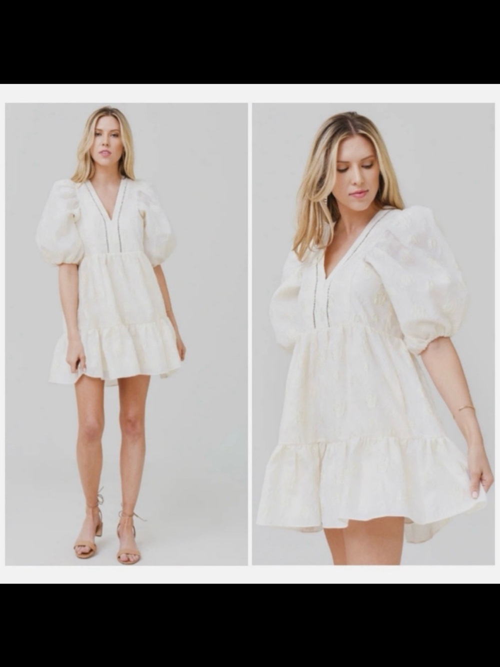 Hunter Bell Gaille Dress Jacquard Flowers Ivory Bridal Preppy Peasant Luxury